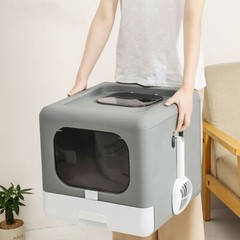Folding Cat Litter Box Large Enclosed Toilet w/ Lid &Active Door Pull-out Drawer