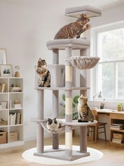 Taoqimiao MS042W Cat Tree,66-inch Large Cat Tower with Scratching Posts, Luxu…