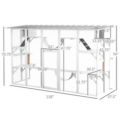 PawHut Wooden Catio W/ Weather Protection Roof, Multiple Platforms, Door
