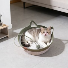 cotton rope and rattan Cat Basket Pet Cat Bed Cat & Dog Basket House w/ Tail Toy