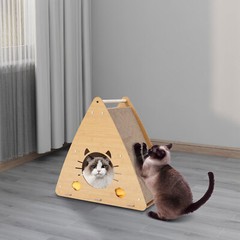 17.7*11*17.7“ Log Color Corrugated Cardboard Cat Scratcher House With Cushion