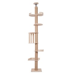 Wooden Floor to Ceiling Cat Tree Tower Natural Sisal Rope Scratching Post