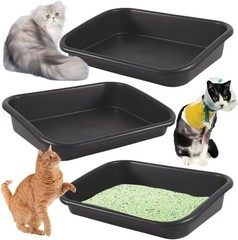 3 Pcs Low Entry Senior Cat Litter Box Extra Large Size Pet Litter Box Low Entry