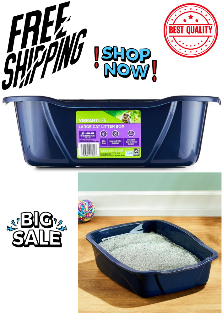 Vibrant Life Large Open Cat Litter Box, Durable Easy-Clean Design