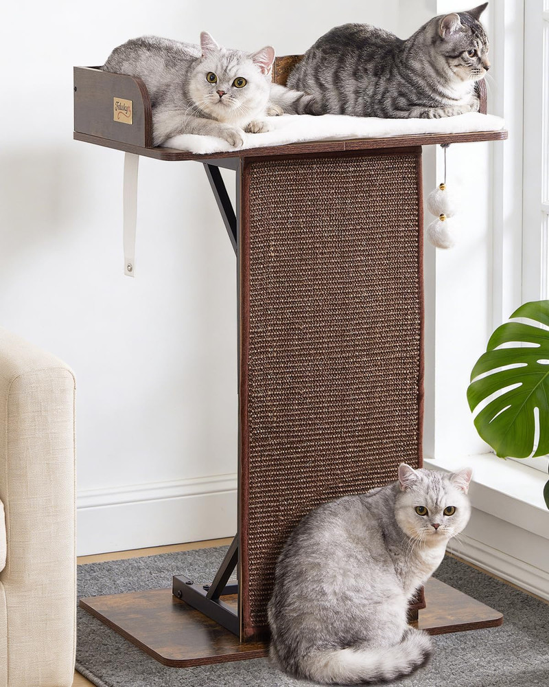 Stylish Wooden Cat Tree Tower for Large Cats with Washable Cushions, 33.8