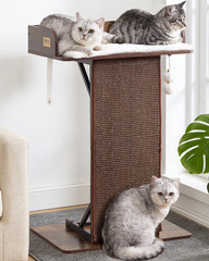 Stylish Wooden Cat Tree Tower for Large Cats with Washable Cushions, 33.8