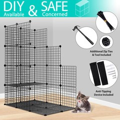 Large Cat Cage Enclosure Metal Wire 4-Tier Kennel DIY Playpen Catio with Hammock