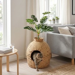 PawHut Hidden Cat Litter Box Enclosure, Decorative Rattan Cat Litter Box