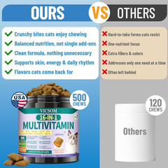 Taurine for Cats Vitamins Treats, 16 in 1 Cat Multivitamin 500 Crunchy & Krill C
