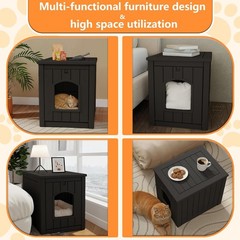 Cat Litter Box Enclosure, Waterproof Side Table Furniture, Black​