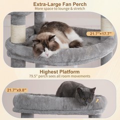 Tall Cat Tree 80-inch Multi-Level Cat Tower Indoor Cats W/ Large Baseboard
