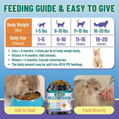 Taurine for Cats Vitamins Treats, 16 in 1 Cat Multivitamin 500 Crunchy & Krill C