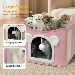 Indoor Cat House Bed Foldable Multifunction Cat Cave and Scratching Board (Large