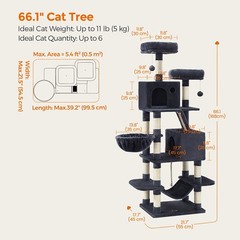 44″/66″ Cat Tree Tower w/ Hammock, Condo & Sisal Scratching Posts
