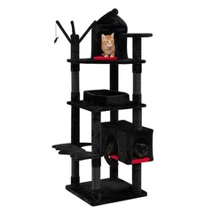 Gothic Cat Tree, 70” Cat Tower w Castle, House, Coffin Bed, Spider Hanging Balls