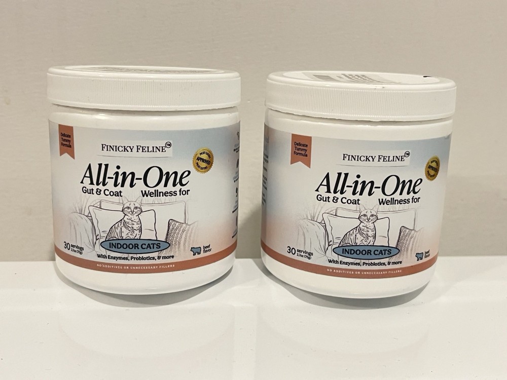 2PCS Finicky Feline Cat Food Topper L-Lysine Probiotics Omega3 Indoor Cat 2.75oz