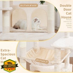 Heybly Tall Cat Tree 80-inch Beige Multi-Level Condo Perches Scratching Board