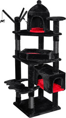 63in Gothic Cat Tree Tower w Coffin Bed Multi Level Condo Black Red