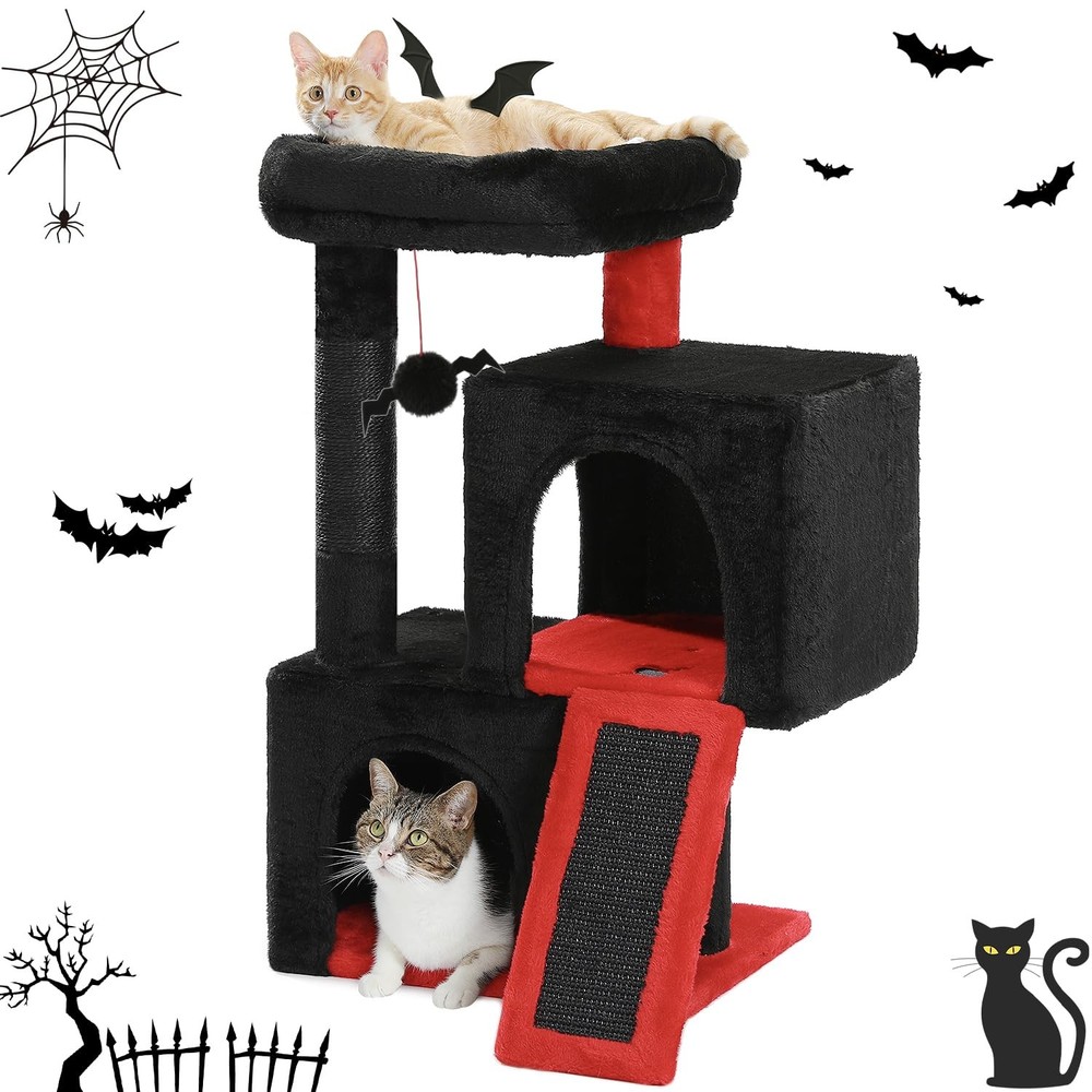 PAWZ Road Gothic Cat Tree, 30 Inches Black Cat Tower with Dual Condos for Indoor