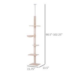 8.5′ Adjustable Floor-To-Ceiling Cat Tree w/ 5 Carpet Platforms, Beige