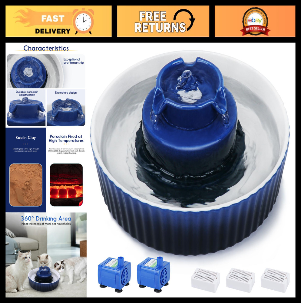 2.1L Cat Water Fountain with 3 Carbon Filters & 2 Pumps – Pet Drinking Fountain