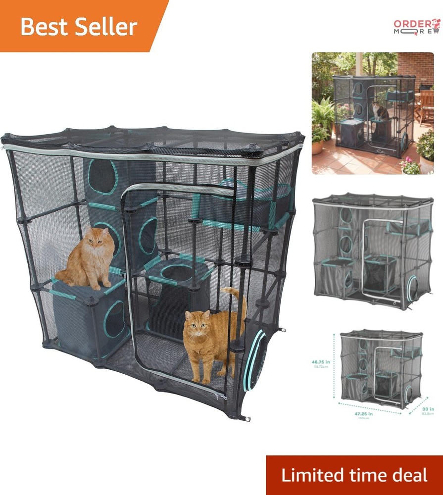 Outdoor Cat Catio Mesh Playset Kit Multi-Level Enclosed Pet Furniture