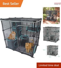 Outdoor Cat Catio Mesh Playset Kit Multi-Level Enclosed Pet Furniture