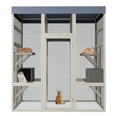 70″ H Outdoor Wooden Large Catio Cat House Enclosure w/ Waterproof Roof Platform