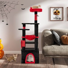 52” Gothic Cat Tree w/ Plush Perch & Condo Hammock& Hanging Spider Toy