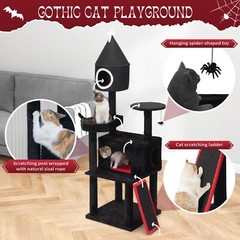 COZIWOW Gothic Cat Tree w/ Coffin Bed Cat Tower Scratching Post Activity Center