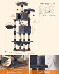 Cat Tree, 81.1-Inch Large Cat Tower, Multi-Level Plush Condo with 13 Scratching