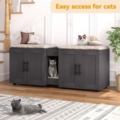 Wooden Hidden Litter Box Enclosure with Two Rooms, 55” L x 17.7” W x 22.5” H