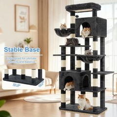 Cat Tree, 76-Inch, 2 Condos & 2 Hammocks, 10 Scratching Posts, Smoky Gray
