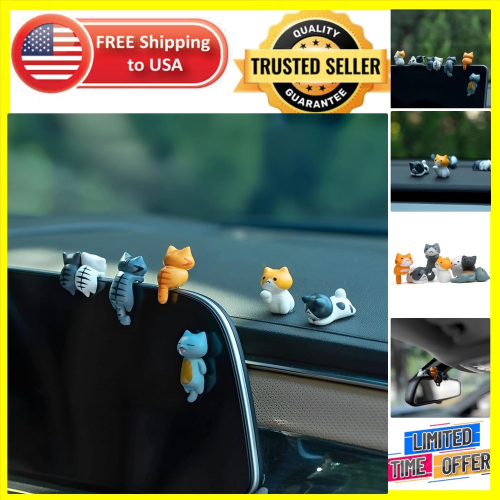 6 Unique Cat Car Accessories – Adorable Resin Dashboard and Mirror Decorations