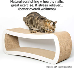 Jumbo Cat Scratcher Lounge, White. 39 X 11 X 14 Inch 4 Cardboard Scratching Surf