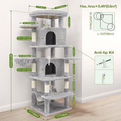 Corner Cat Tree Large Cats 66inch Tall Curved Series Large Cat Tower Multiple