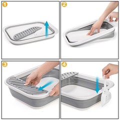 Tlence Collapsible Small Cat Litter Box, 17.7” Open Foldable Large, Grey