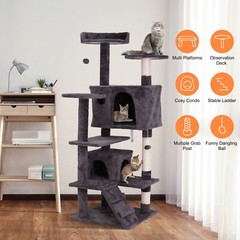 55″ Dark Grey Cat Tree Tower Condo Scrathcher Post Activity Center Playing House