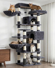 Cat Tree, 74 Inches Multi-Level XL Large Cat Tower for Indoor Cats with Three Ca