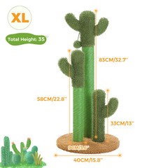PAWZ Road Cactus Cat Scratching Post Sisal Scratcher with 3 Scratching Poles 35″
