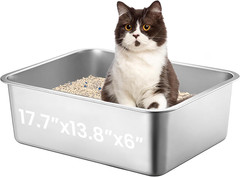 Large Stainless Steel Cat Litter Box, 17.7”x13.8”x6” Metal Litter Box with High