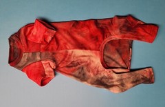 Vibrant Red & Black Tie-Dye Cat Full-Body Suit with Gold Stars – Size Medium