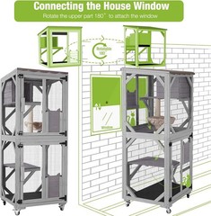 Cat House Catio Outdoor Cat Enclosure on Wheels Kitty Shelter with Waterproof