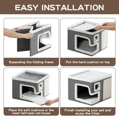 Cat Houses for Indoor Cats, Covered Cave Bed with Scratch Pad and Fluffy Ball…