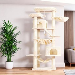 Cat Tree 71-Inch-Tall Tower Indoor Cats W/ 2 Perches 2 Big Condos 2 Hammocks