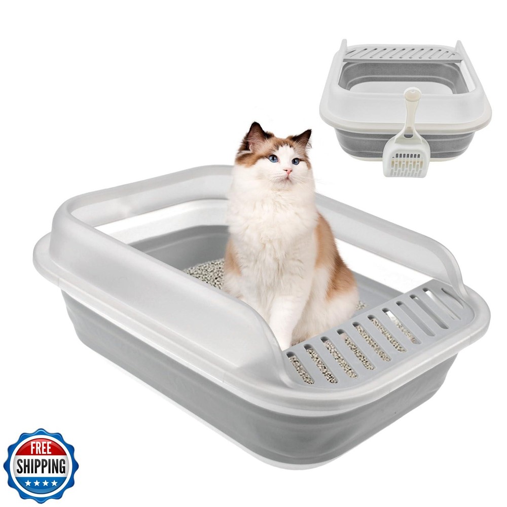 MUYG Open Cat Bedpan with Spoon,Shallow Splash Proof Travel Litter Box with S