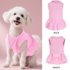 2 Pcs Dog Dress Cute Cat Skirt Solid Color Summer Clothes Large, Yellow,Pink