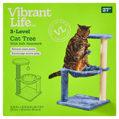Vibrant Life 3-Level Cat Tower with Hammock, Blue, 26.7″