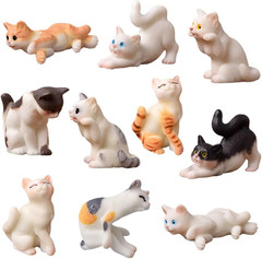 10 Pcs Kawaii Animal Cat Character Toys Cake Toppers, Cat Figures Collection