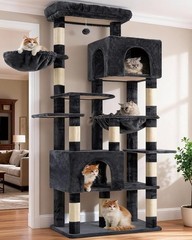 Cat Tree, 76-Inch, 2 Condos & 2 Hammocks, 10 Scratching Posts, Smoky Gray